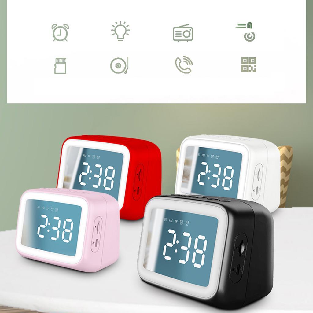 Mirror Adjustable LED Light Alarm Clock Bluetooth Speaker FM Built-in Mic TF