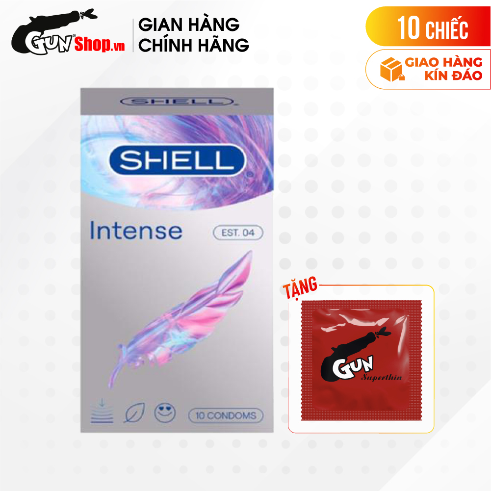 [Hộp 10 cái] Bao cao su Shell Intense - Siêu mỏng 0.04mm kèm 1 chiếc BCS Gun Super Thin