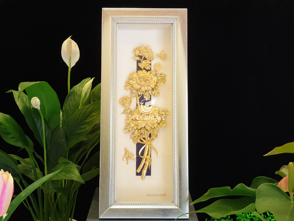 Hình ảnh Tranh Hoa Mẫu Đơn Dát Vàng 24k (14x34cm) MT Gold Art- Hàng chính hãng, trang trí nhà cửa, phòng làm việc, quà tặng sếp, đối tác, khách hàng, tân gia, khai trương 