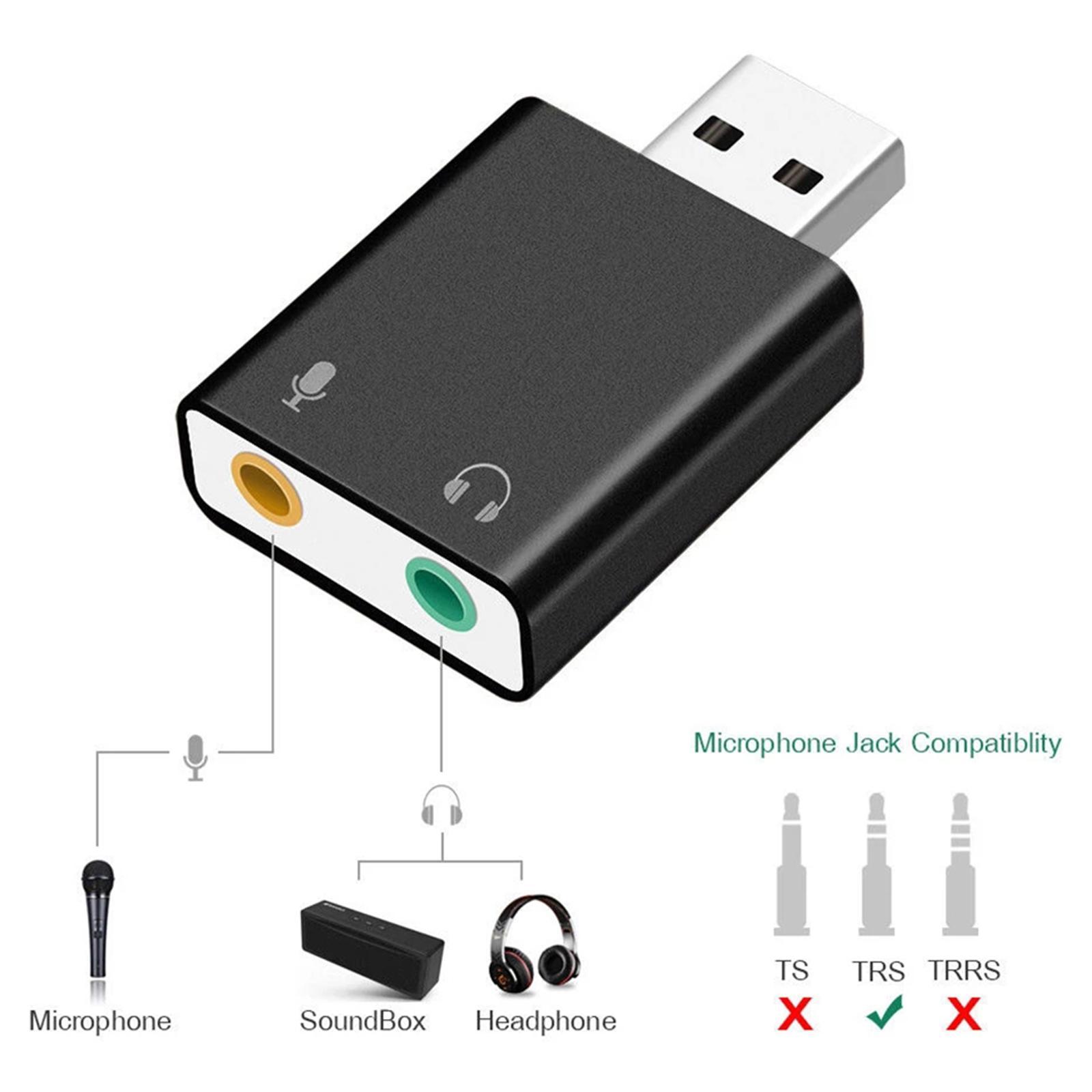 USB Audio Adapter with 3.5mm Speaker/Headphone & Microphone Jacks