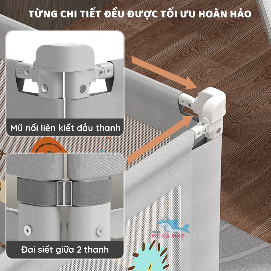 Thanh Chắn Giường Pakey NV2 Nâng Hạ Dạng Trượt Dễ Dàng ,Thanh Chắn Giường Có Khóa Xoáy 2 Chiều, Bọc Xốp An Toàn Cho Bé