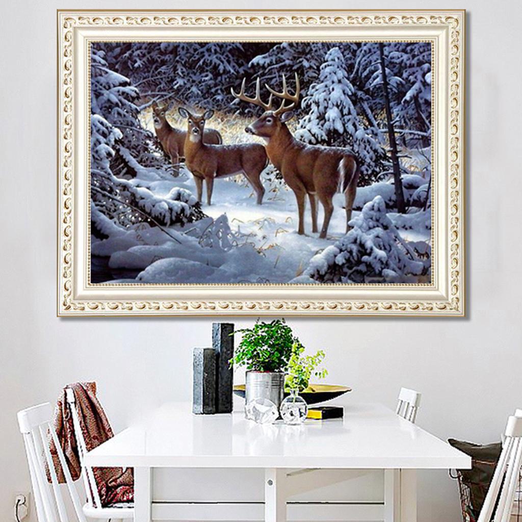 DIY Diamond Painting Kit by Number Full Drill Round Beads Wall Picture-Reindeer