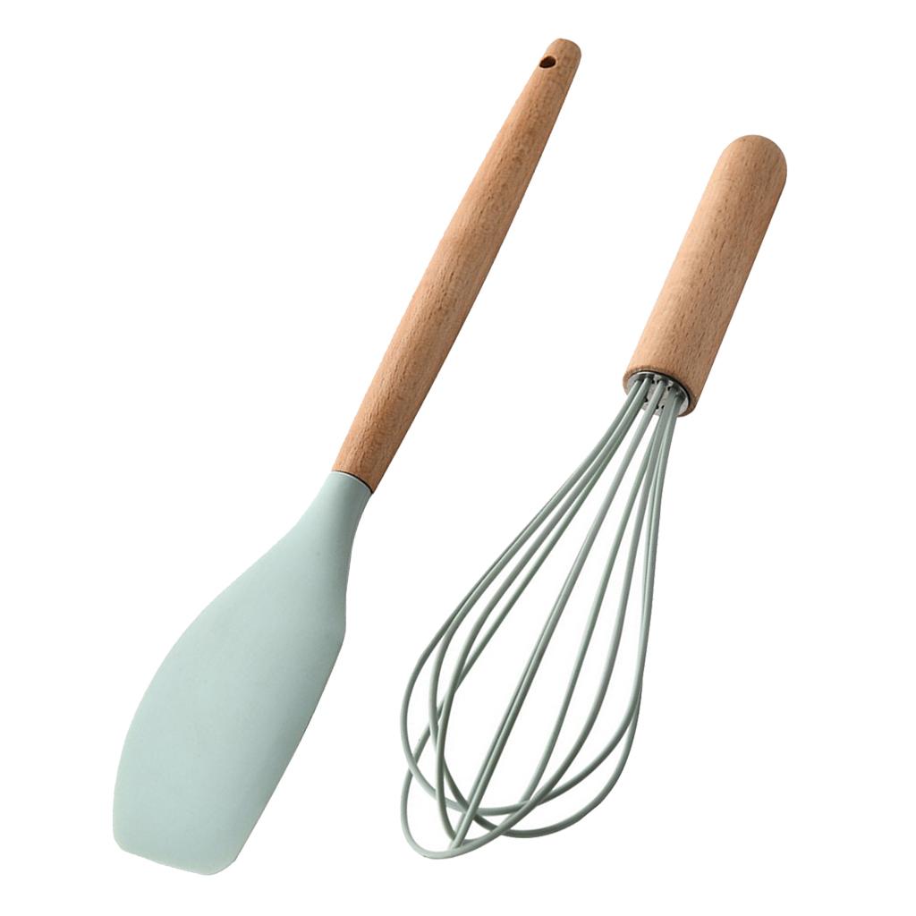 2pc Silicone Non Stick Spatula & Egg Whisk Kitchen Cooking Utensil Set Household