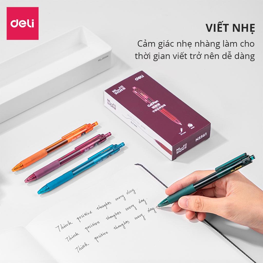 Bút Bi Nước Mực Gel Màu Đen Cao Cấp Ngòi 0.5mm Deli - Kẹp Bút Điều Chỉnh Kích Thước - 4 Màu Sắc Thời Trang BST Văn Phòng Phẩm Cao Cấp Nusign - Phù Hợp Học Sinh Văn Phòng Bút Ký Quà Tặng Thầy Cô Giáo - NS561