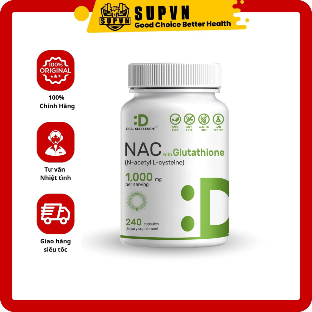 Deal Supplement Nac 1000mg With Glutathione - 240 Viên Thực Phẩm Bổ Sung Giải Độc Gan, Bảo Vệ Gan Tốt Nhất