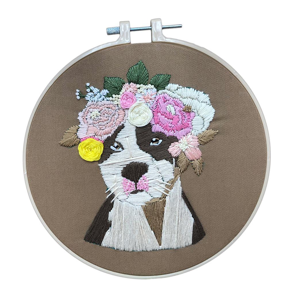 Embroidery Starters Kit Dogs Cross Stitch Handmade DIY Craft with Hoop