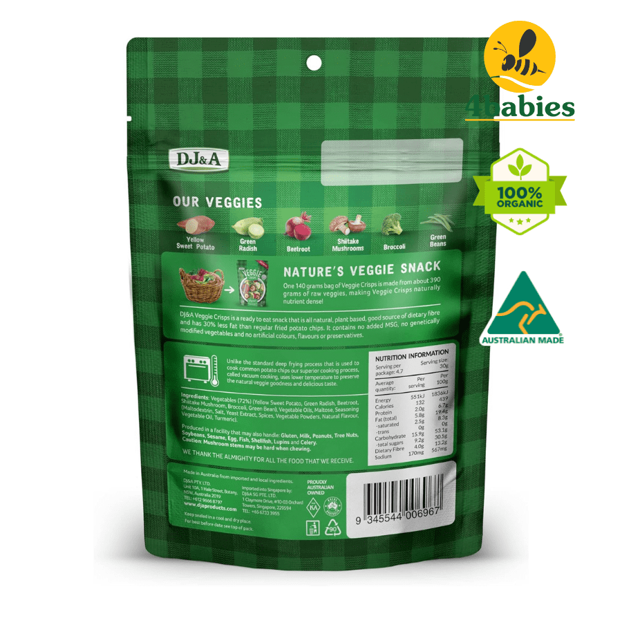 Rau củ sấy giòn vị nguyên bản DJ&amp;A loại 140g - DJ&amp;A Veggie Crisps