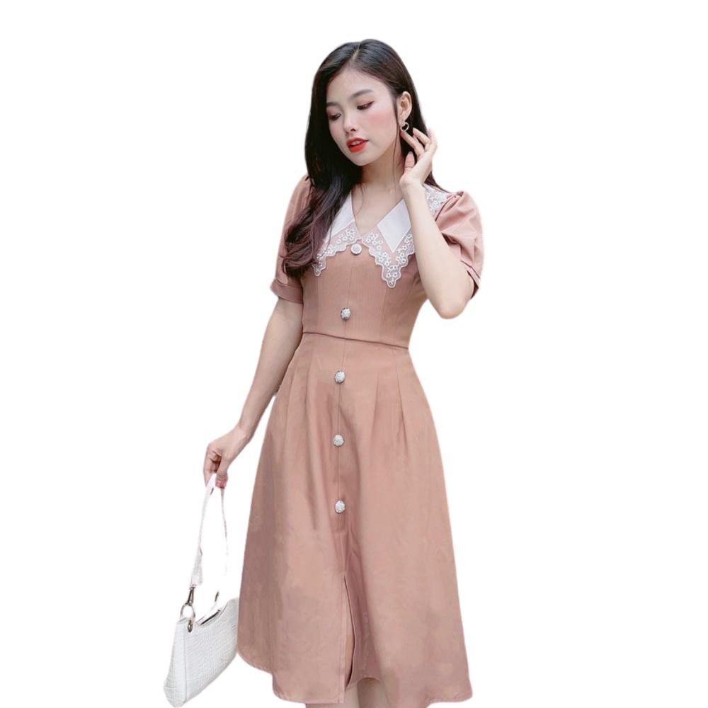 Đầm Váy Nữ Nhấn Nút Phối Cổ Xinh Xắn - QA00168