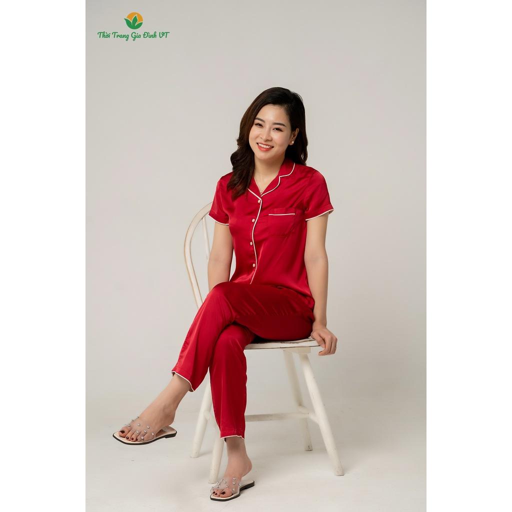 Bộ pijama lụa quần dài áo ngắn tay nữ B28.2104 - Thời Trang Gia Đình VT