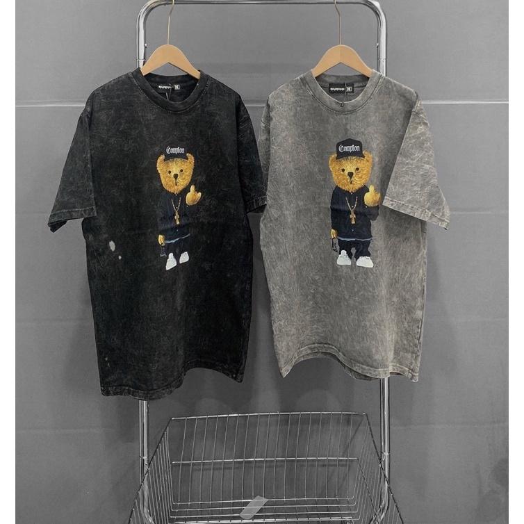 Áo thun wash gấu đứng, áo unisex form rộng nam nữ