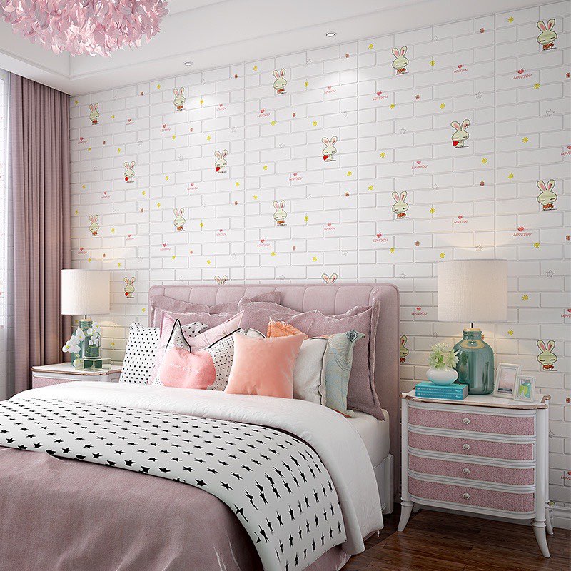 Bộ 5 Tấm Xốp Dán Tường Hoạt Hình Thỏ Dễ Thương, Kích Thước 70cm x 77cm