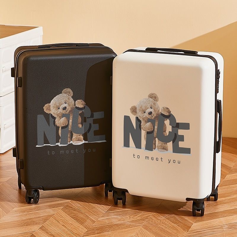 Vali Kéo Du Lịch In Hình Gấu NICE Dễ Thương Chất Liệu Nhựa Nhám PC+ABS Dày Dặn 4 Bánh Xe Xoay 360 Độ Hàng Sẵn Kho Đủ Size 20/22/24/26 inch