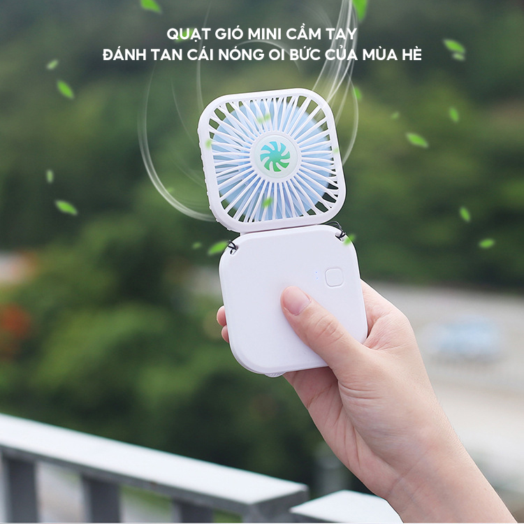 Quạt Tích Điện Mini Xếp Gọn 5 Cánh Dung Lượng Pin 800mah Kèm Dây Đeo Cổ Tiện Lợi Khi Đi Du Lịch