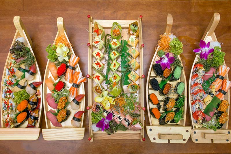 Khay cầu Gỗ 36cm - 2 tầng Trang Trí Sushi - Sashimi, Bánh Ngọt, Trái Cây, Thực Phẩm Các Loại, Đồ Ăn Sống Chín, Hải Sản Tươi Sống