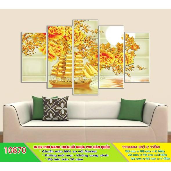 Tranh treo tường trang trí Thuận buồm xuôi gió 5 tấm 3D/gỗ MDF Hàn Quốc chống ẩm mốc, mối mọt