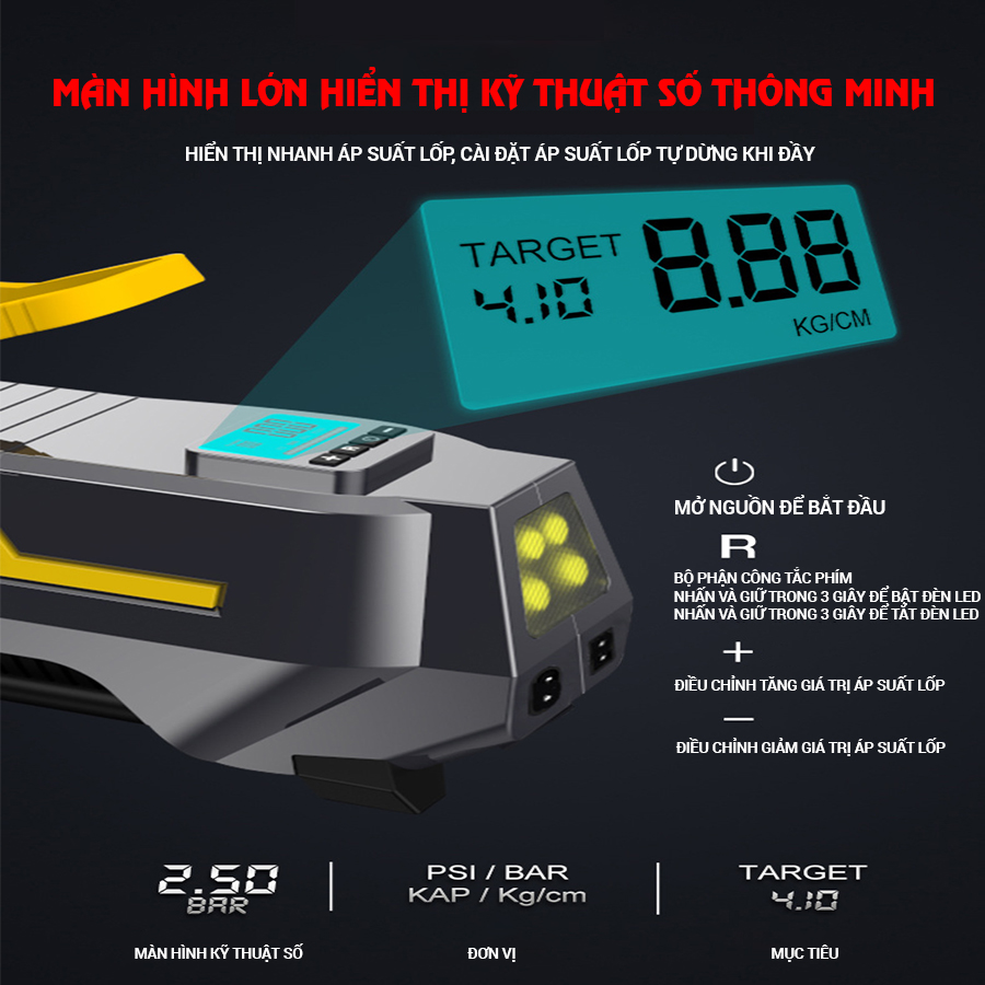 Máy bơm hơi ô tô xe hơi màn điện tử thông minh tự ngắt cao cấp CAR365 CHÍNH HÃNG - CAR32