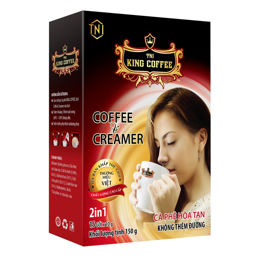 Hình ảnh Cà Phê và Bột Kem Không Sữa 2IN1 KING COFFEE - Hộp 15 gói x 10g