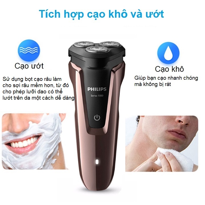 Máy Cạo Râu Khô Và Uớt Lưỡi Tự Mài Cao Cấp Thương Hiệu Philips S1060 - Hàng Nhập Khẩu