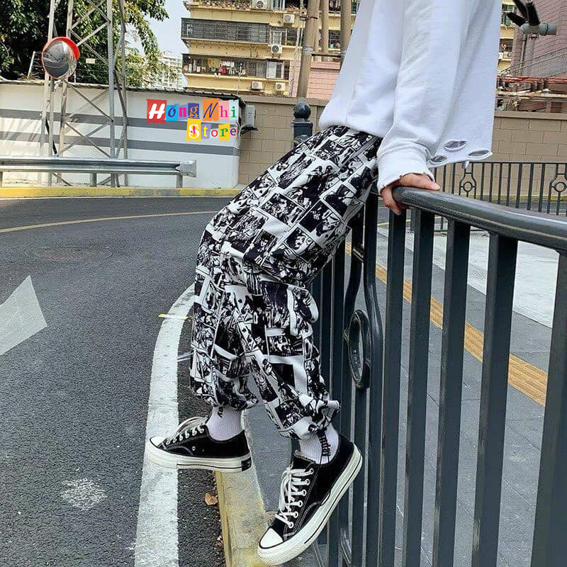 Quần Jogger 3D Hình Truyện Tranh Ulzzang Unisex Jogger Loang Màu Dây Rút Lai Ống Rộng V2 - MM