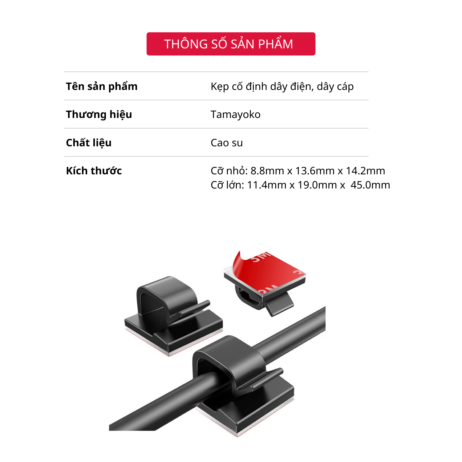 Kẹp Dán Cố Định Dây Cáp, Dây Sạc Điện Thoại Đa Năng Làm Gọn Bàn Làm Việc Cực Tiện Dụng - Hàng Chính Hãng Tamayoko