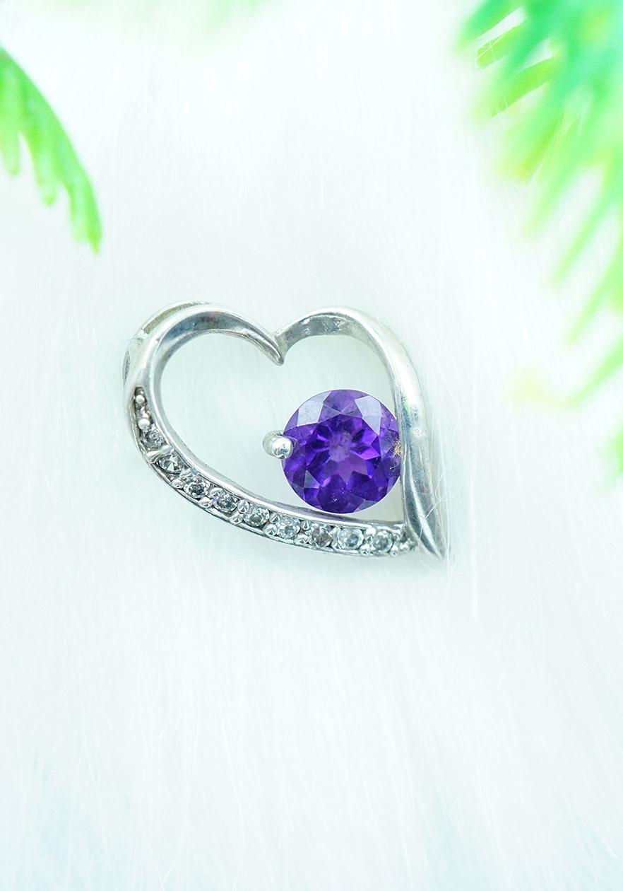 Mặt dây chuyền thạch anh tím Amethyst tự nhiên hình tim