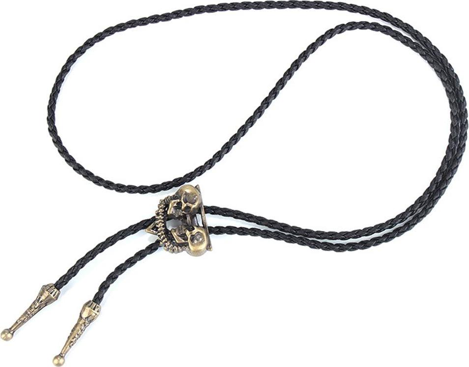 Punk Skeleton Skull Bolo Tie Leather Necktie Necklace Western