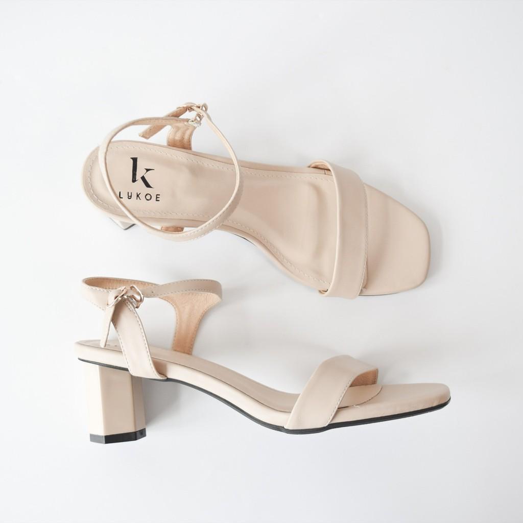 Sandal cao gót nữ 6cm gót lục giác phối dây thời trang sang trọng lịch sự quý phái da tổng hợp Lykoe L-Bazzie