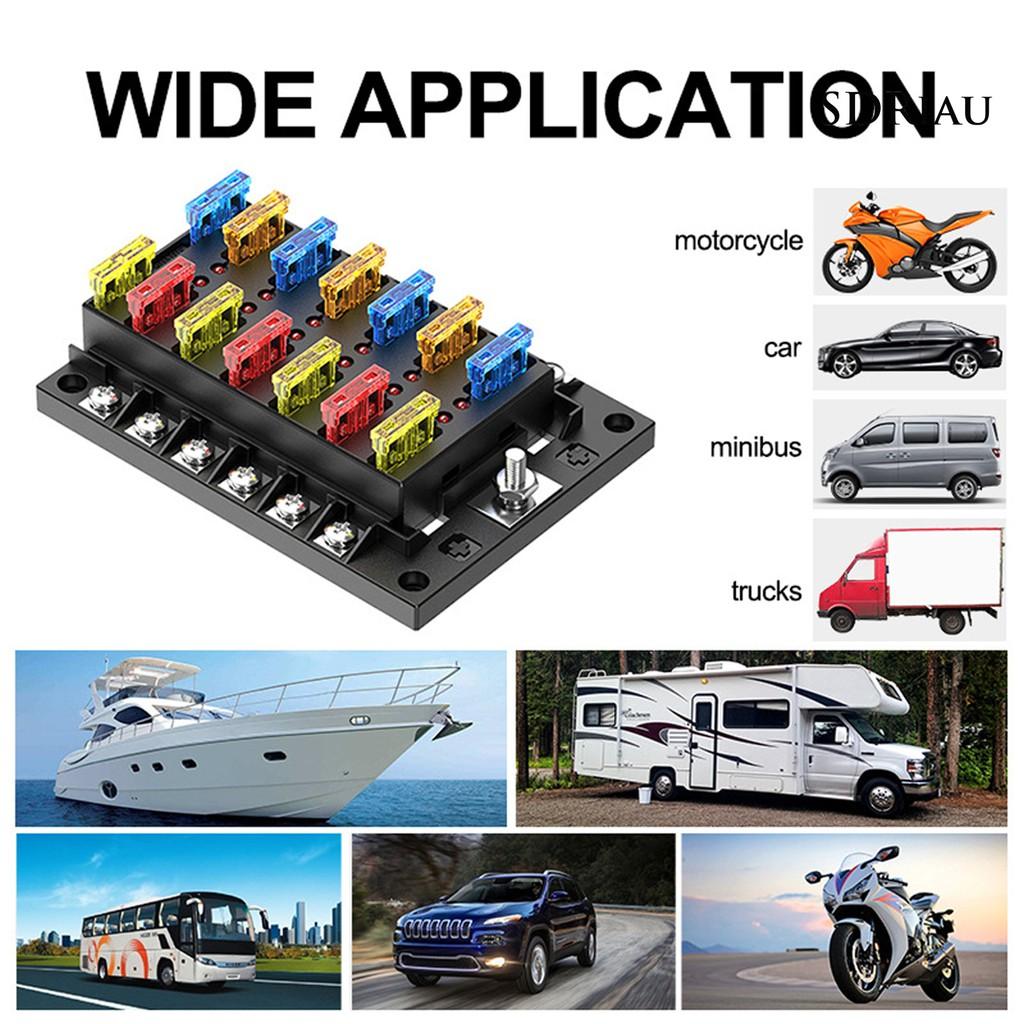 Hộp Cầu Chì 12 Cổng Có Đèn Led Báo Hiệu Dành Cho Ô Tô / Tàu Thuyền