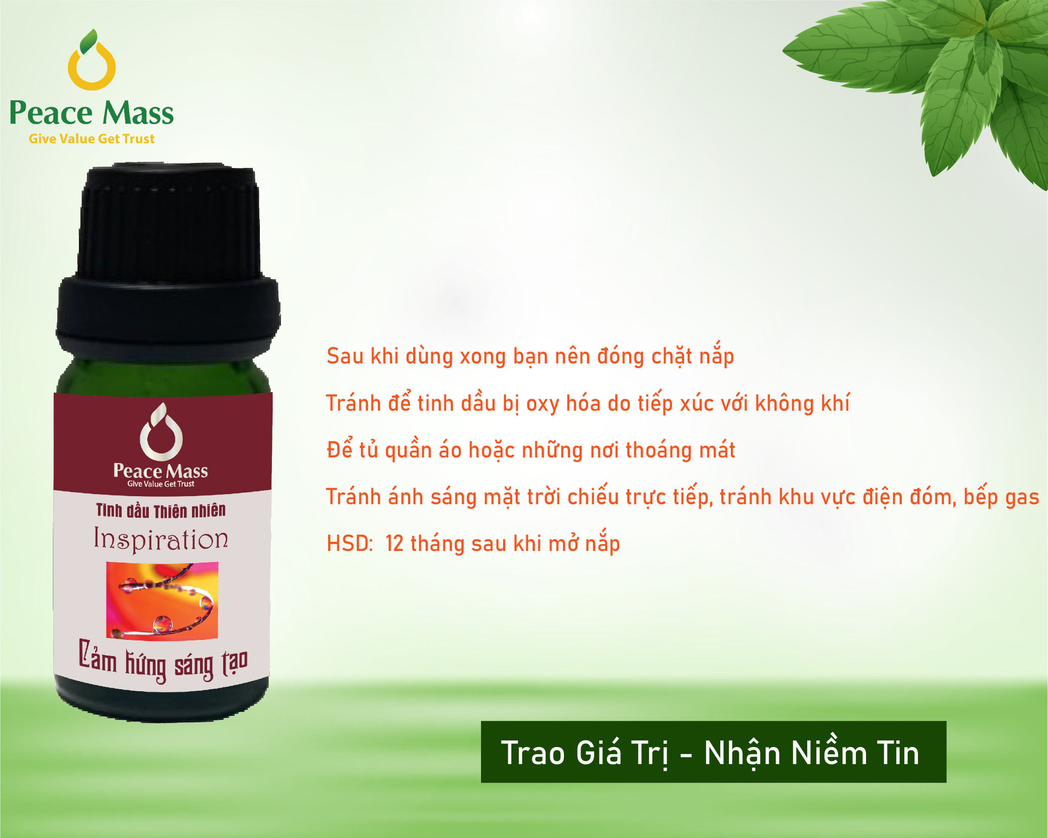 Tinh dầu Cảm Hứng Sáng Tạo Peace Mass dùng cho máy xông 10ml