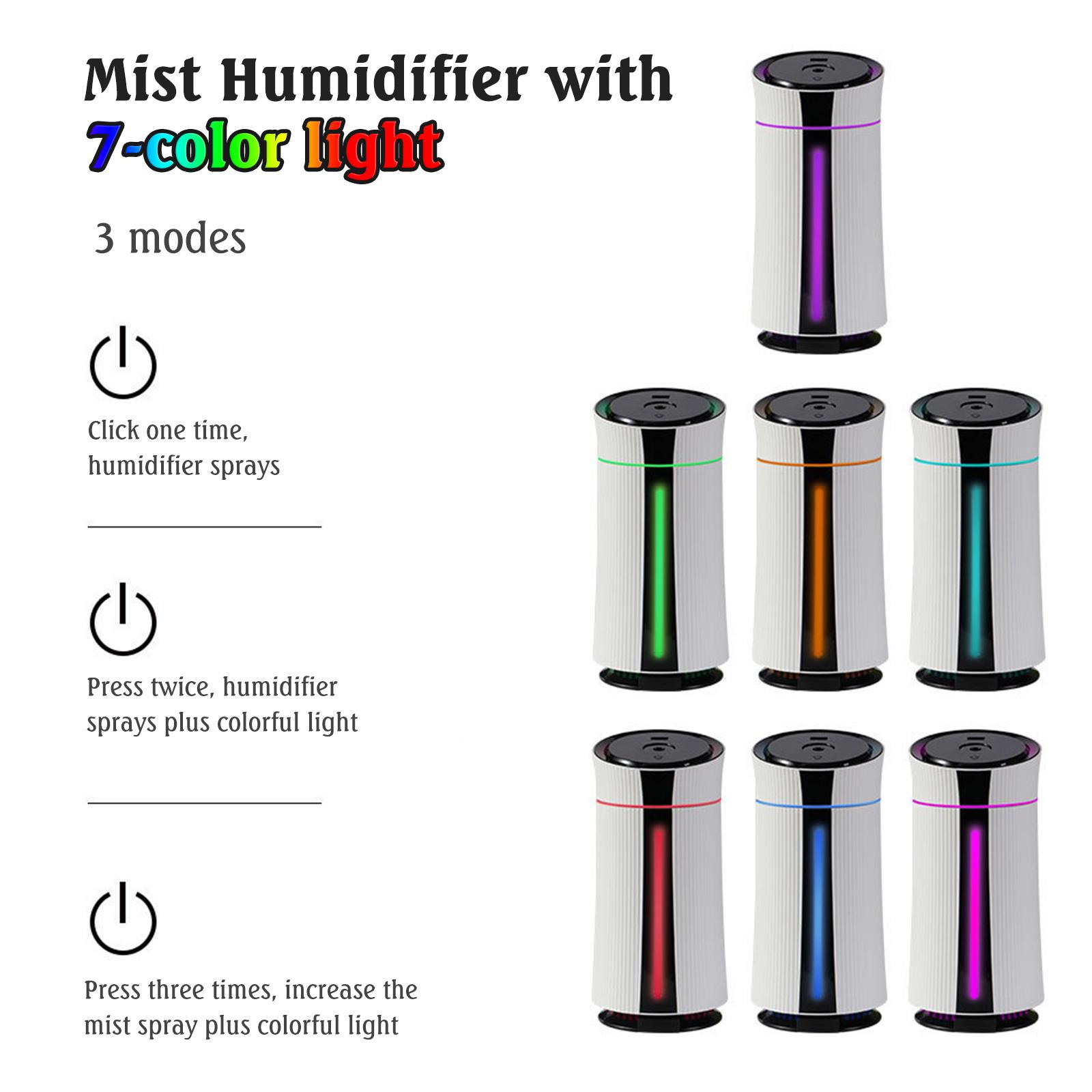 Máy tạo độ ẩm không khí dạng phun sương trong nhà di dộng với ánh sáng LED 7 màu 3 chế độ điều chỉnh