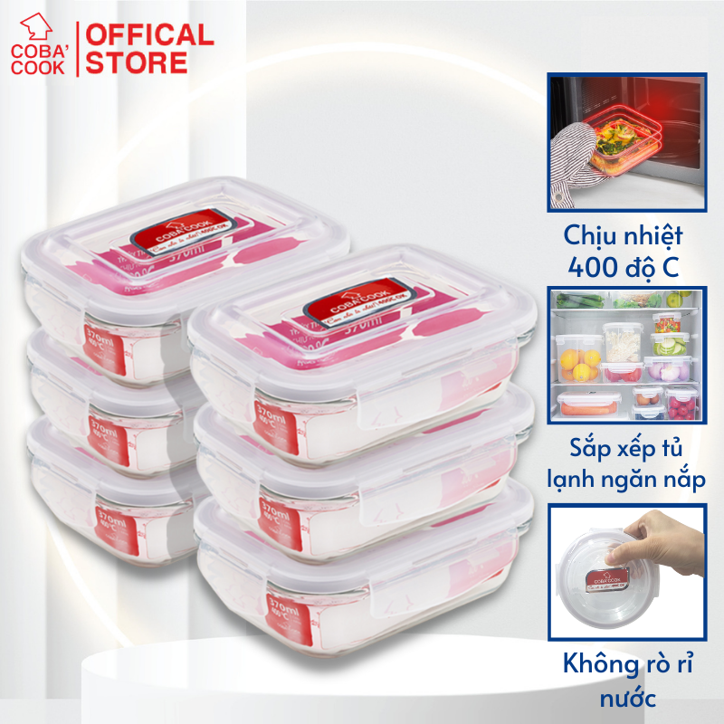 Bộ 6 hộp thủy tinh hình chữ nhật 370 ml COBACOOK- CCL36