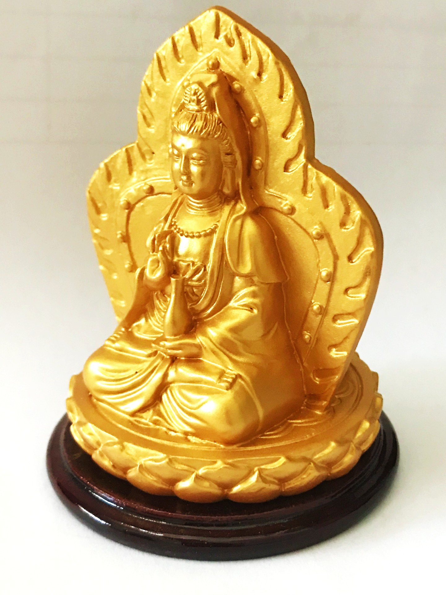 Tượng Phật Quan Âm 2 mặt - màu vàng nhũ