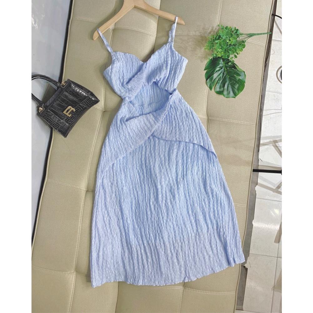 Đầm váy maxi xốp 2s xoắn ngực xốp thái hở lưng xanh trắng Ivy.fashion đi biển dự tiệc dạo phố bigsize gợi cảm sexy
