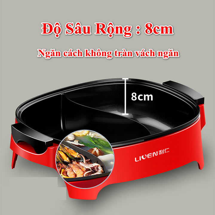 Nồi lẩu điện 2 ngăn đa năng Liven DHG-600BY dung tích 6 lít Hàng Chính Hãng