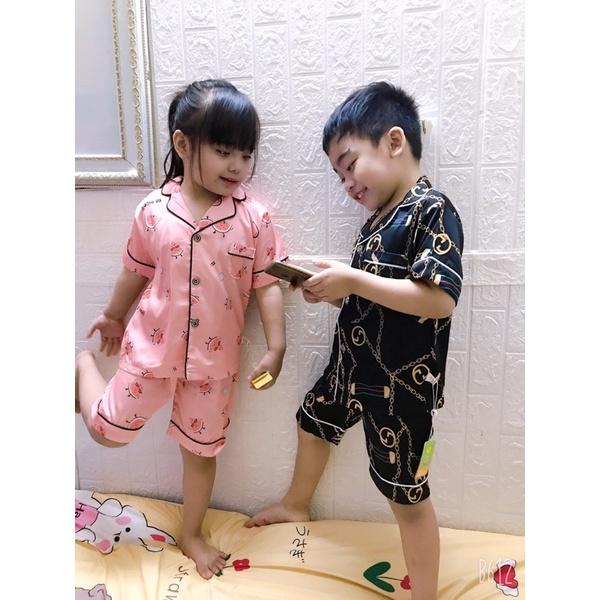 Bộ pijama lụa cộc tay quần đùi bé trai hàng quảng châu cao cấp sz 10-20kg