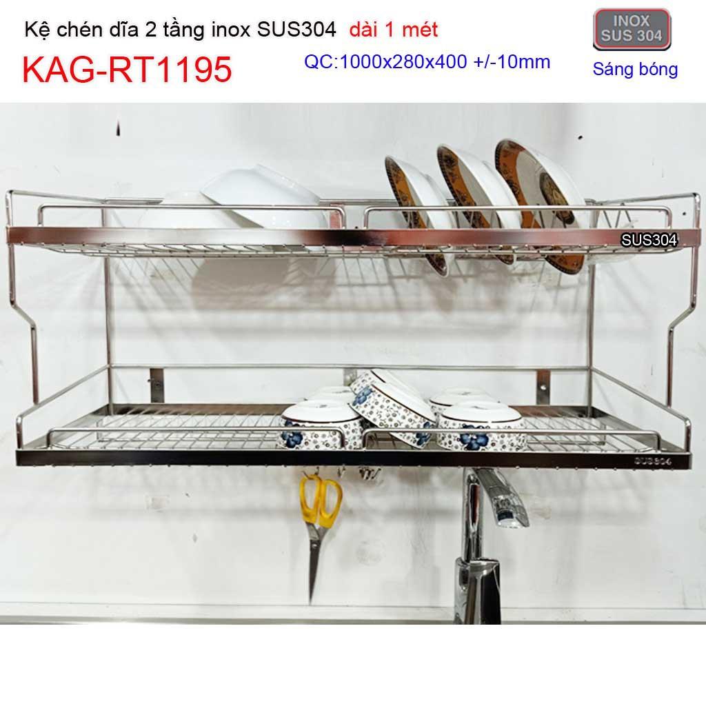 Kệ đựng chén bát inox SUS304 KAG-RT1195- dài 1m, kệ úp chén dĩa 2 tầng inox 304 dài 100cm