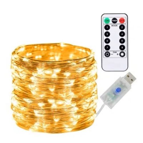 Đèn led dây kẽm fairy light trang trí có remote chỉnh được 8 chế độ nháy sử dụng usb