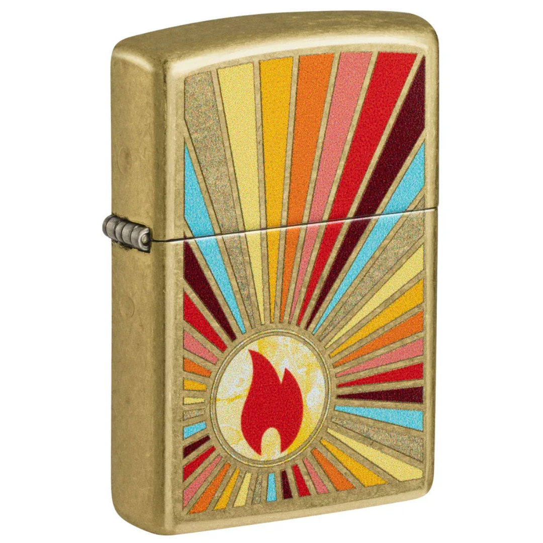 Bật lửa Zippo Beaming Flame Design - Dòng Street Brass Vàng Đồng Cổ Điển Chính Hãng Mỹ, Chống Gió Cao Cấp