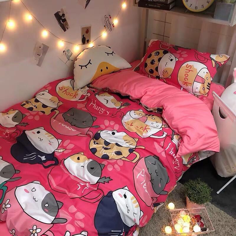 Bộ chăn ga Cotton Poly - Mèo cốc mẫu mới
