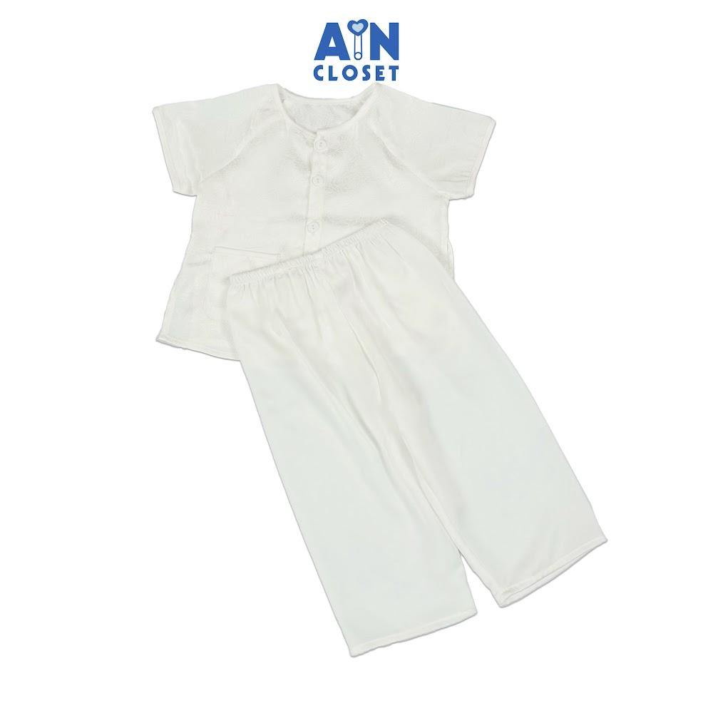 Bộ quần áo Bà Ba Dài tay ngắn bé gái họa tiết hoa Mẫu Đơn Trắng Gấm lụa - AICDBGLTWDJC - AIN Closet