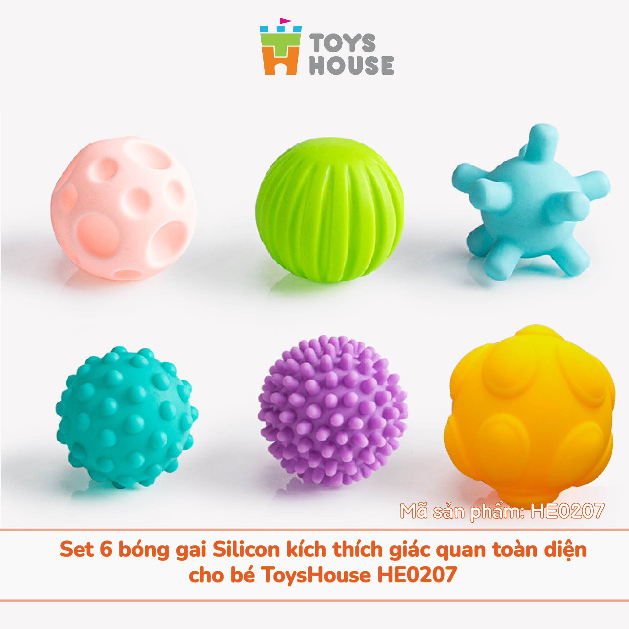 Set 6 bóng gai Silicone kích thích giác quan toàn diện cho bé ToysHouse HE0207