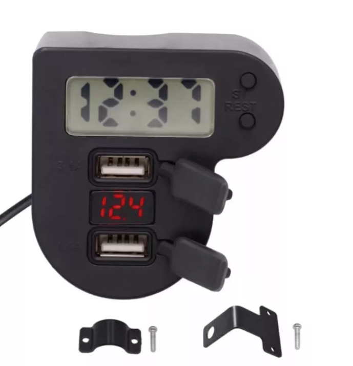 Đồng hồ báo giờ 3in1 cho xe máy kèm 2 cổng sạc cực gắn xe máy hàng chất lượng tốt