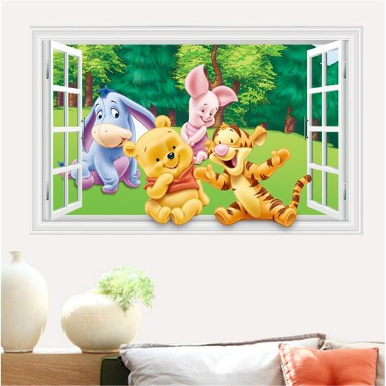 Decal trang trí khung cửa sổ Gấu Pooh và những người bạn khi còn nhỏ