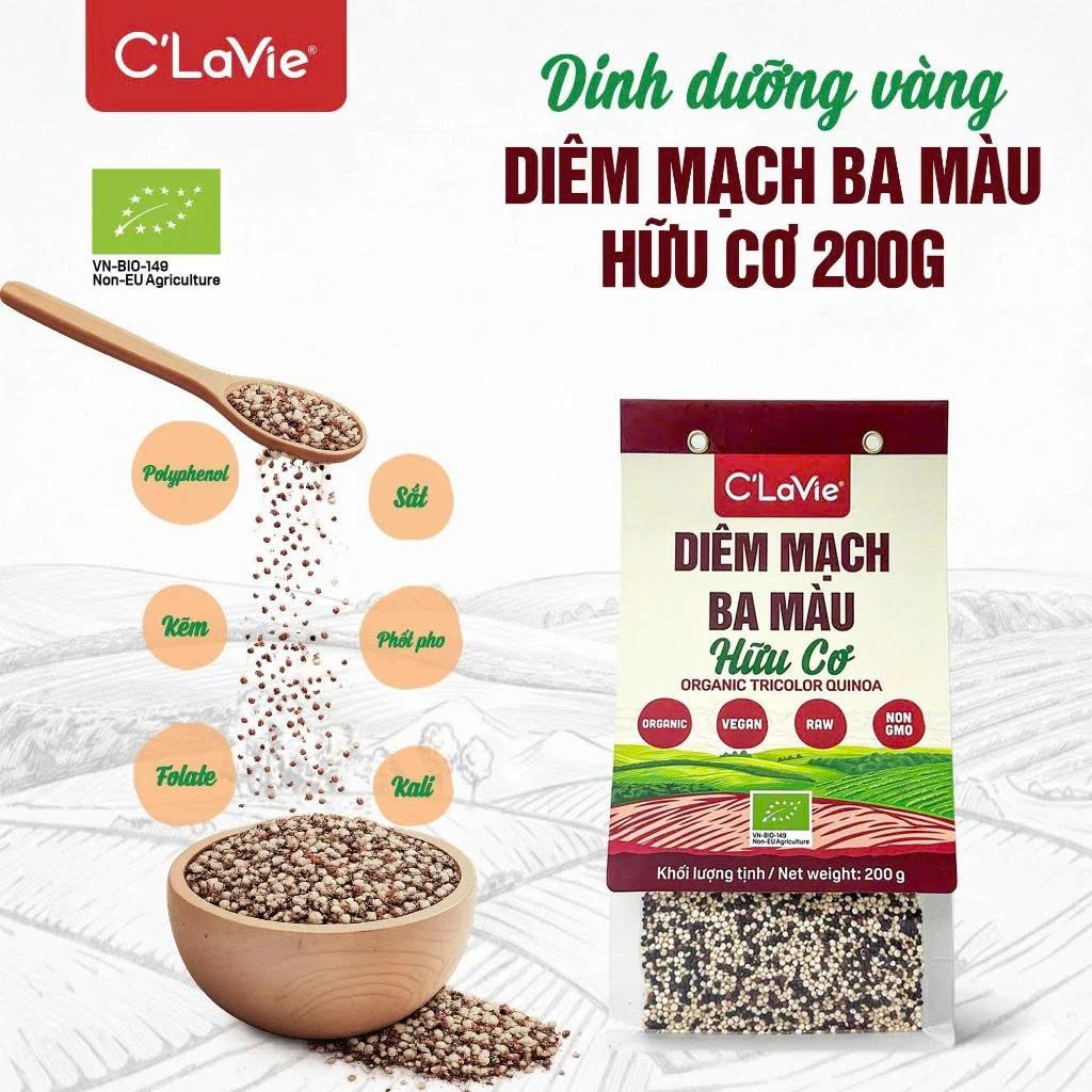 Hạt Diêm Mạch Ba Màu/ Trắng Hữu Cơ C'Lavie 200g - Nấu Ăn Dặm, Làm Sữa Hạt, Người Ăn Chay, Healthy, Eatclean Bổ Sung Dinh Dưỡng