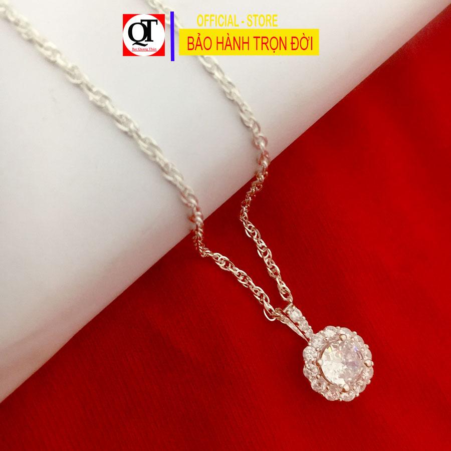 Dây chuyền nữ bạc ta kiểu kép xoắn mặt dây nữ đính kim cương nhân tạo 6ly cao cấp trang sức Bạc Quang Thản.
