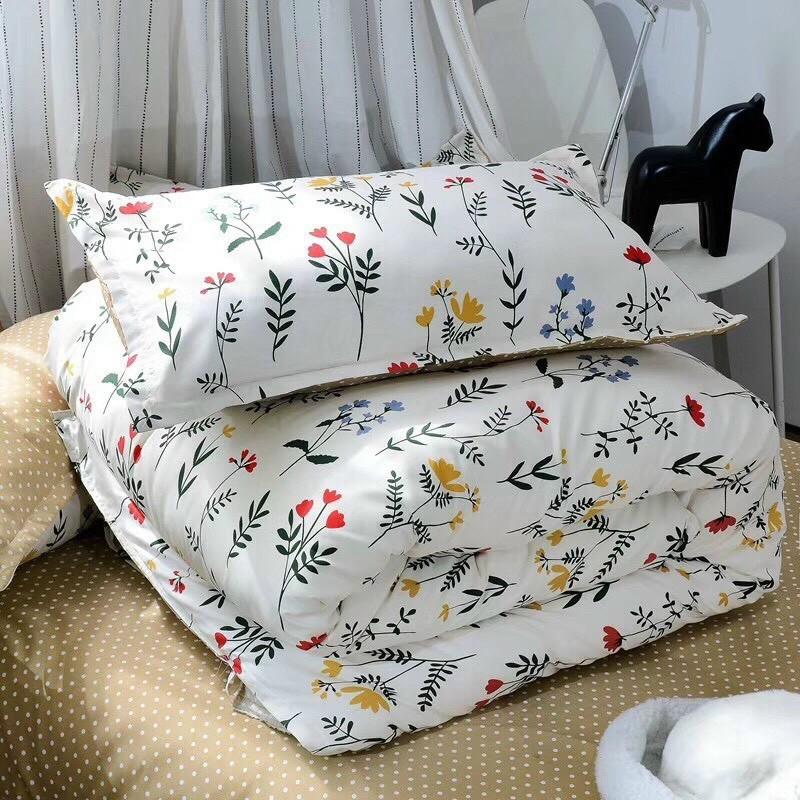 Bộ Chăn Ga Gối Cotton Poly Hoa Nhí Ga Nâu