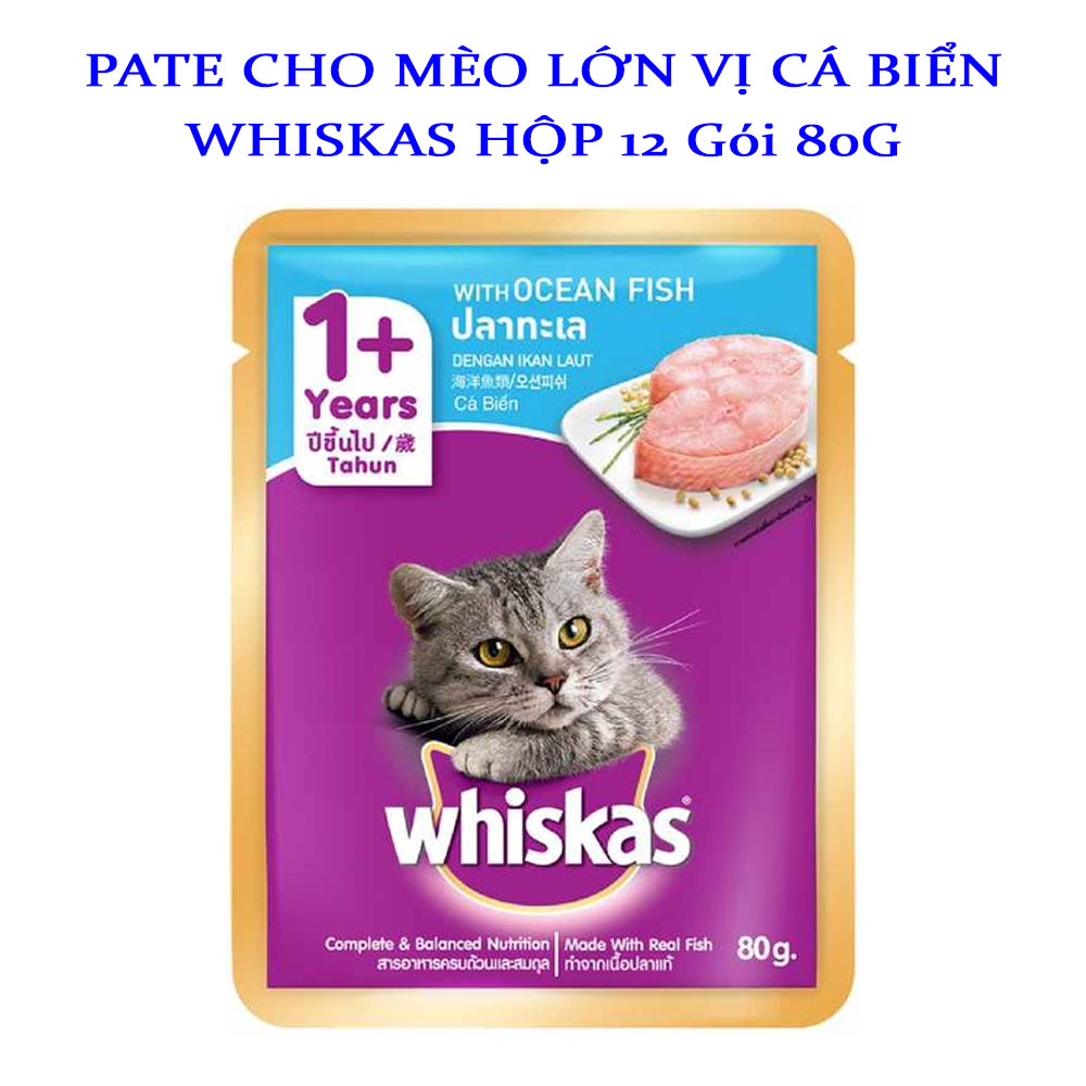 Hộp 12 Gói Pate Cho Mèo Lớn Vị Cá Biển Whiskas Adult 80g