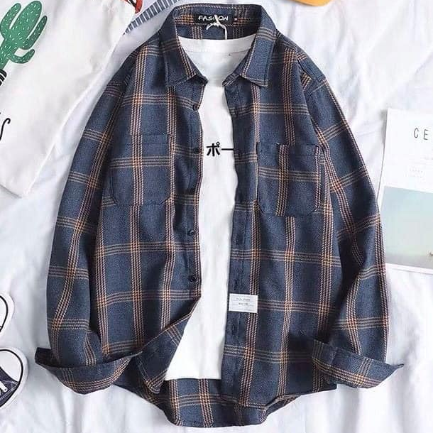 Áo sơ mi unisex form rộng - somi nam nữ sọc số 16