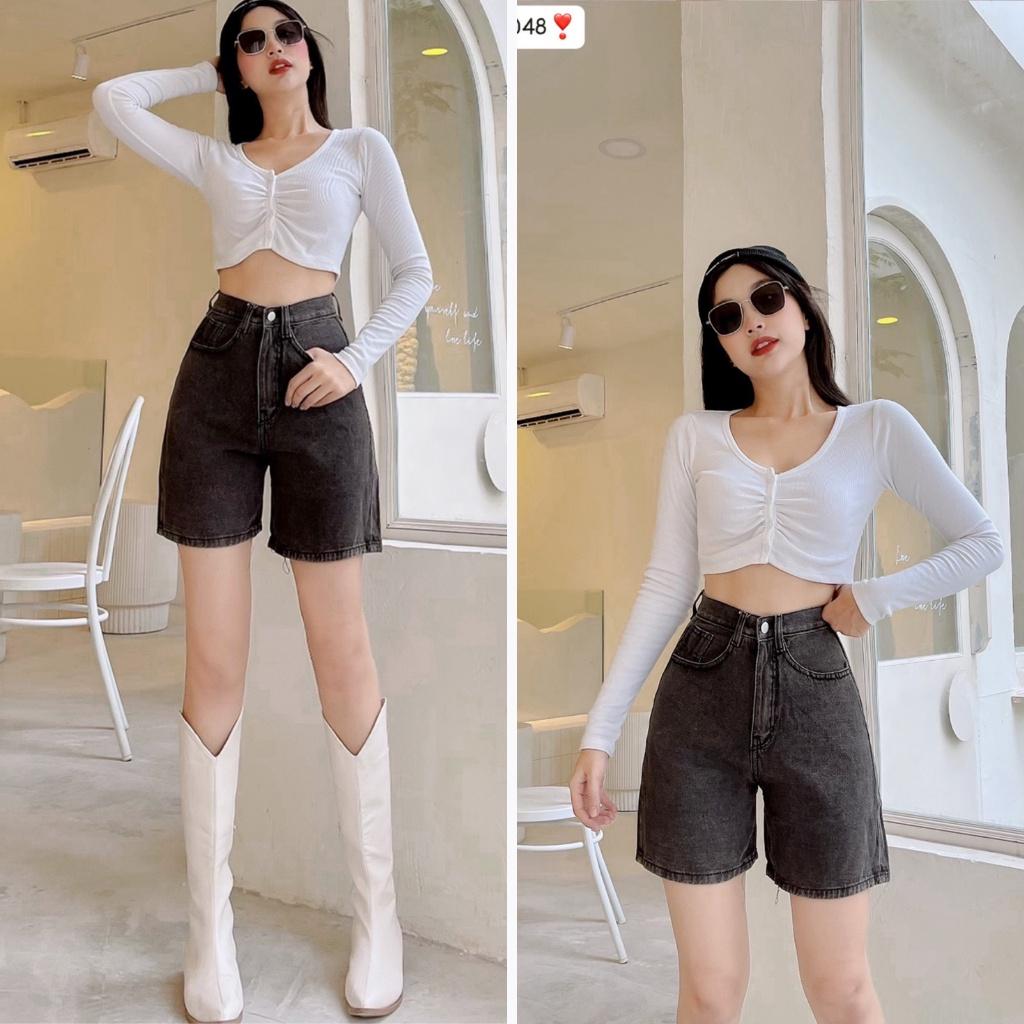 Quần Short Jean Ngố Nữ Ống Rộng Lưng Cao Basic Chất Bò Phong Cách Ulzzang Hàn Quốc 4 Màu - 304 - 438