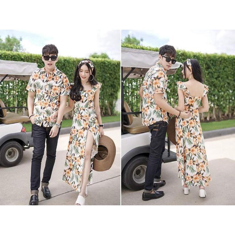 Set váy áo đôi đi biển, dạo phố, hoạ tiết sang trọng